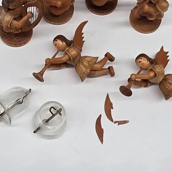 Vintage German Erzgebirge Wooden Angel Orchestra Figurines & Glass Bells AS IS - Picture 4 of 8